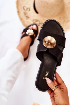 Boto Damskie Wygodne Klapki Z Ozdobą Czarne Leila