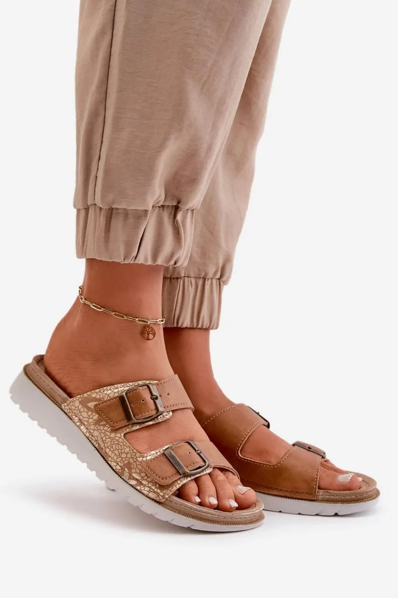 Klapki Damskie Klasyczne>INBLU Damskie Wygodne Klapki Z Klamrami CN000033 Brązowe Brązowy