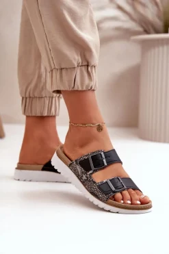 Online Damskie Wygodne Klapki Z Klamrami CN000033 Czarne Damskie Klapki Damskie Klasyczne