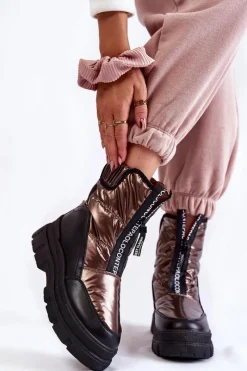 New Damskie Wygodne Śniegowce Brązowo-Czarne Elodia Damskie Śniegowce Damskie