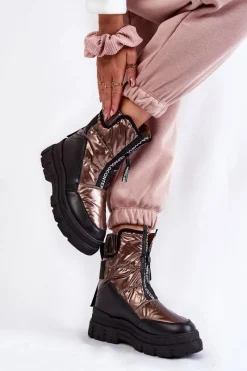 New Damskie Wygodne Śniegowce Brązowo-Czarne Elodia Damskie Śniegowce Damskie