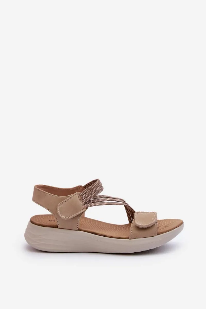 Hot Damskie Wygodne Sandały Na Rzep Beżowe Eladora Damskie Sandały Płaskie