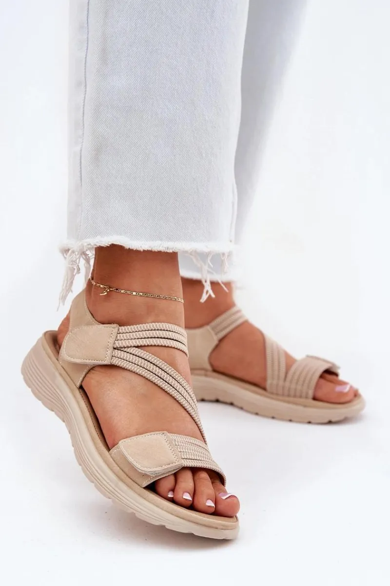 Evento Damskie Wygodne Sandały Na Rzep Beżowe Hallriva