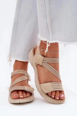 Evento Damskie Wygodne Sandały Na Rzep Beżowe Hallriva