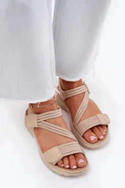 Evento Damskie Wygodne Sandały Na Rzep Beżowe Hallriva