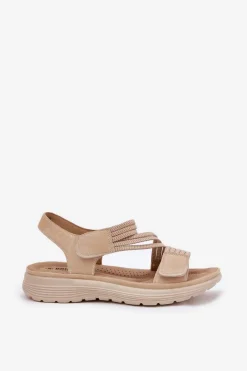 Evento Damskie Wygodne Sandały Na Rzep Beżowe Hallriva