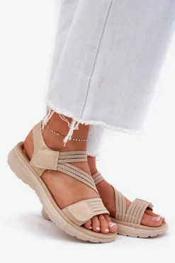 Evento Damskie Wygodne Sandały Na Rzep Beżowe Hallriva