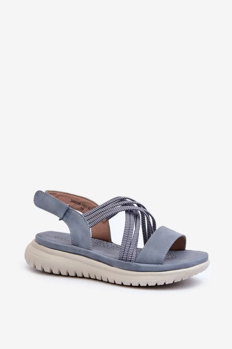 Clearance Damskie Wygodne Sandały Na Rzep Niebieskie Eladora Damskie Sandały Płaskie