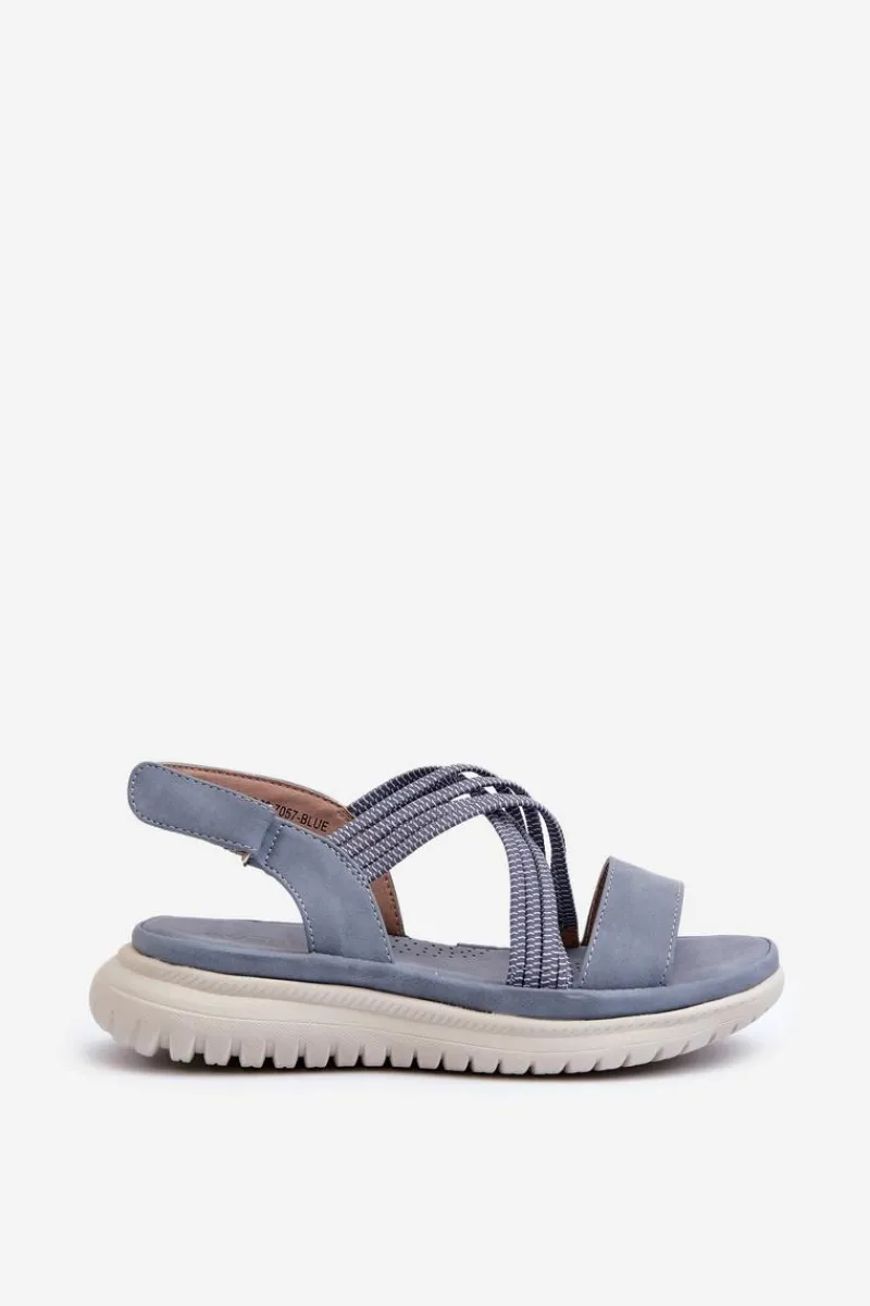 Clearance Damskie Wygodne Sandały Na Rzep Niebieskie Eladora Damskie Sandały Płaskie
