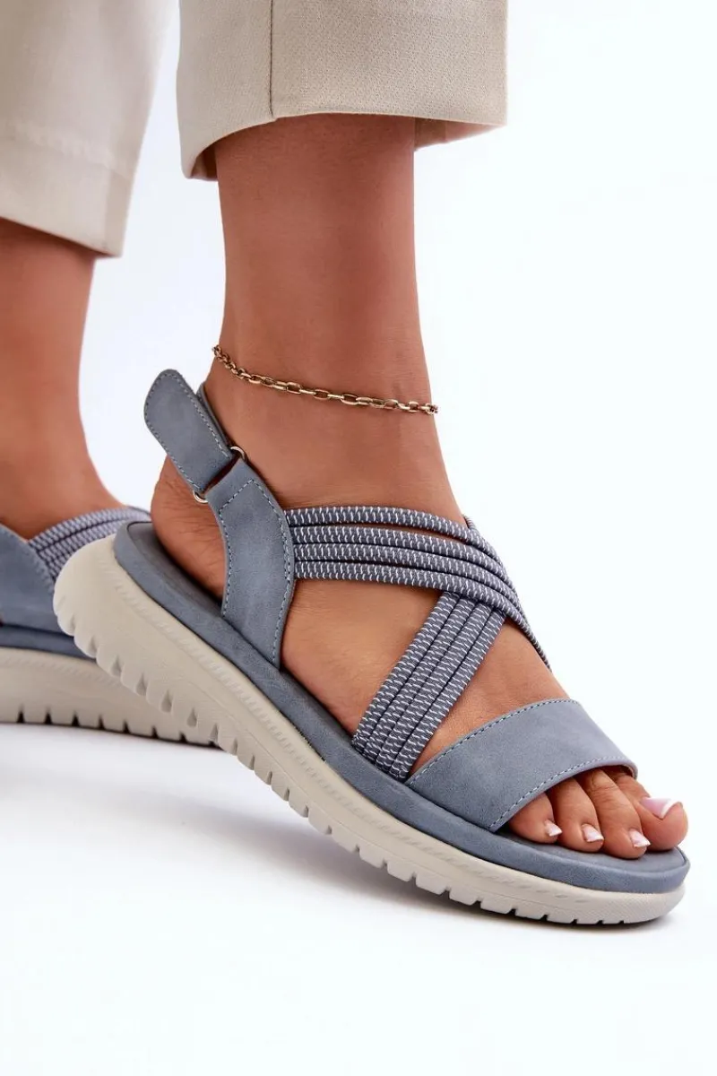 Clearance Damskie Wygodne Sandały Na Rzep Niebieskie Eladora Damskie Sandały Płaskie