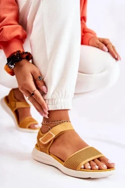 Sandały Płaskie>Evento Damskie Wygodne Sandały Na Rzep Żółte Sidney