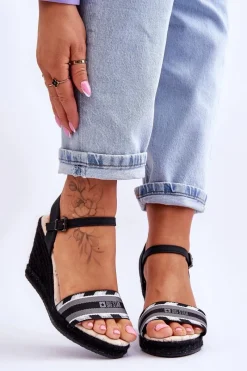 Sandały Big Star|Sandały Na Obcasie>Big Star Shoes Damskie Wygodne Sandały Na Koturnie Big Star LL274877 Czarne Czarny