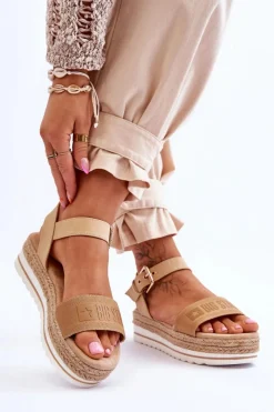 Sandały Płaskie|Sandały Big Star>Big Star Shoes Damskie Wygodne Sandały Na Platformie Big Star LL274872 Beżowe