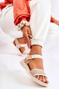 Sale Evento Damskie Wygodne Sandały Na Rzep Beżowe Sidney