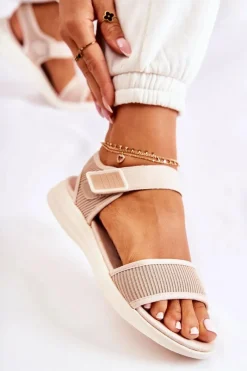 Sale Evento Damskie Wygodne Sandały Na Rzep Beżowe Sidney