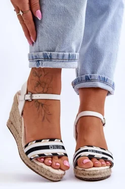 Sandały Big Star|Sandały Na Obcasie>Big Star Shoes Damskie Wygodne Sandały Na Koturnie Big Star LL274878 Białe