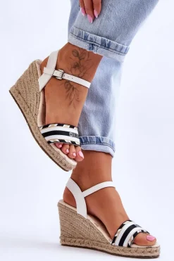 Sandały Big Star|Sandały Na Obcasie>Big Star Shoes Damskie Wygodne Sandały Na Koturnie Big Star LL274878 Białe