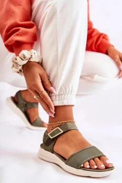 Sale Damskie Wygodne Sandały Na Rzep Zielone Sidney Damskie Sandały Płaskie