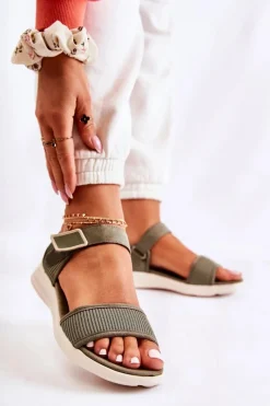 Sale Damskie Wygodne Sandały Na Rzep Zielone Sidney Damskie Sandały Płaskie