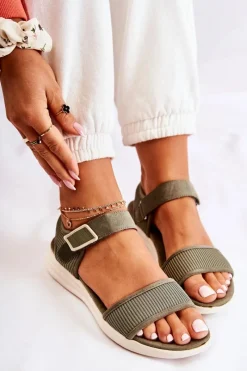 Sale Damskie Wygodne Sandały Na Rzep Zielone Sidney Damskie Sandały Płaskie