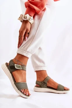 Sale Damskie Wygodne Sandały Na Rzep Zielone Sidney Damskie Sandały Płaskie