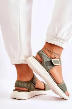 Sale Damskie Wygodne Sandały Na Rzep Zielone Sidney Damskie Sandały Płaskie