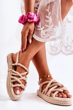 Discount Damskie Wygodne Sandały Plecione Beżowe Maurice Damskie Sandały Płaskie