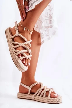 Discount Damskie Wygodne Sandały Plecione Beżowe Maurice Damskie Sandały Płaskie