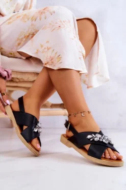 Sandały Płaskie>Boto Damskie Wygodne Sandały Z Ozdobą Czarne Irvine