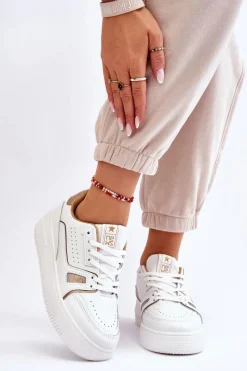 Clearance Evento Damskie Wygodne Skórzane Sneakersy Białe Bowen