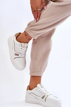 Clearance Evento Damskie Wygodne Skórzane Sneakersy Białe Bowen