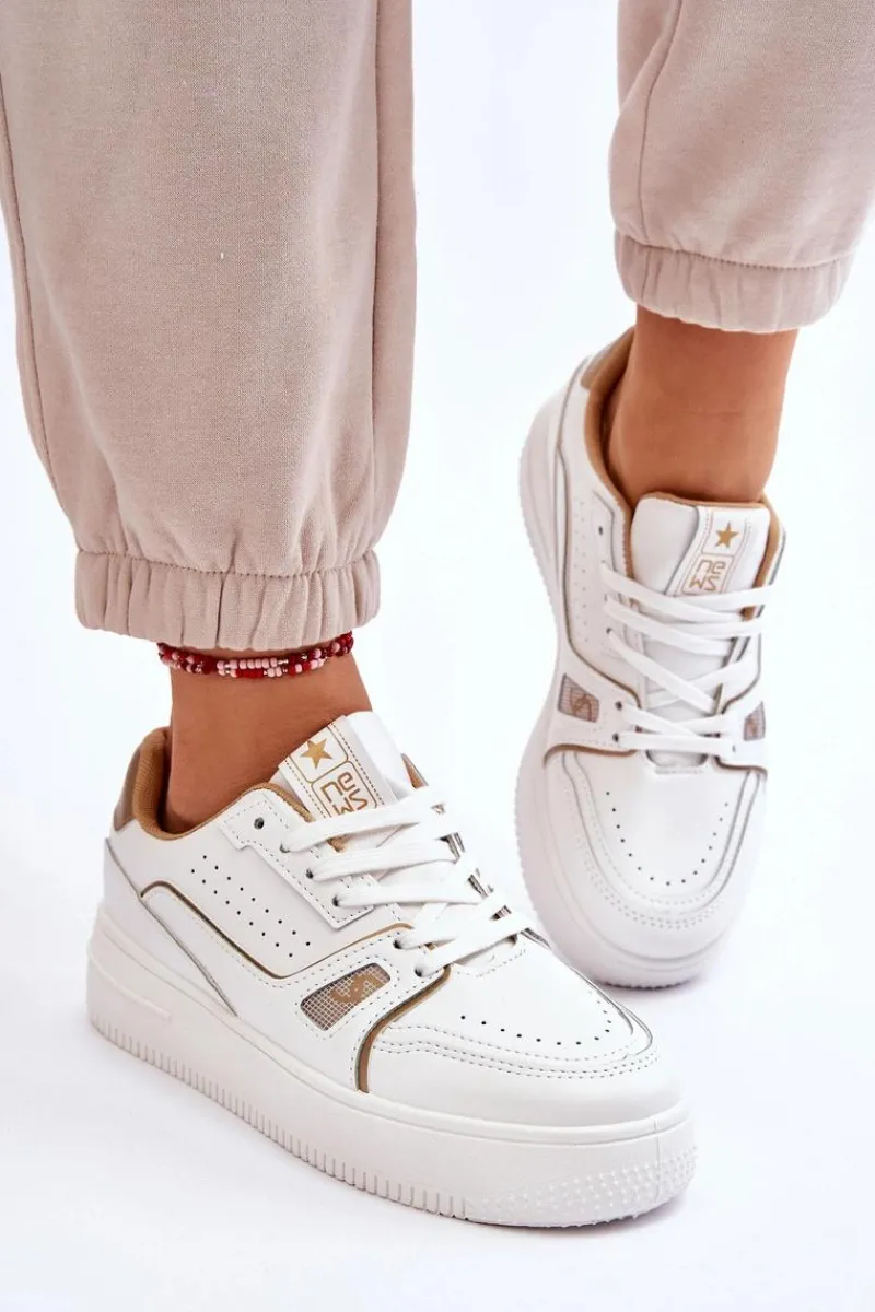 Clearance Evento Damskie Wygodne Skórzane Sneakersy Białe Bowen