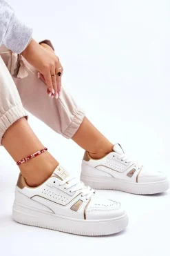 Clearance Evento Damskie Wygodne Skórzane Sneakersy Białe Bowen