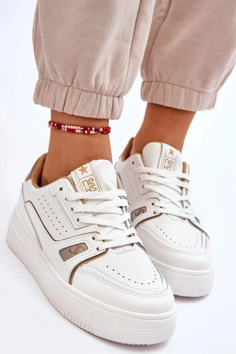 Clearance Evento Damskie Wygodne Skórzane Sneakersy Białe Bowen