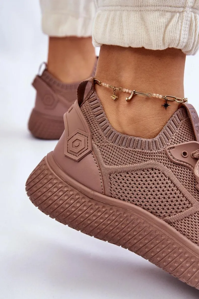 Sale Big Star Shoes Damskie Wygodne Sneakersy Memory Foam System Big Star LL274416 Jasnobrązowe