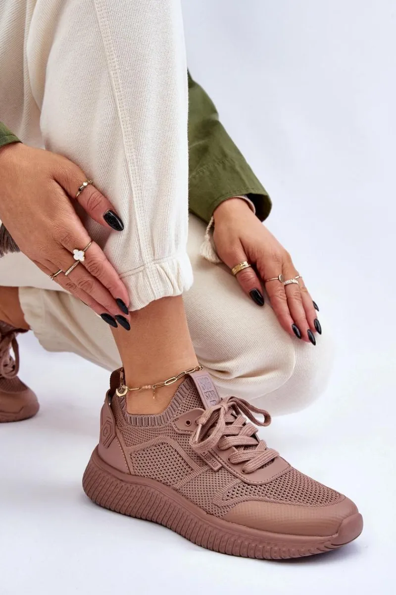 Sale Big Star Shoes Damskie Wygodne Sneakersy Memory Foam System Big Star LL274416 Jasnobrązowe