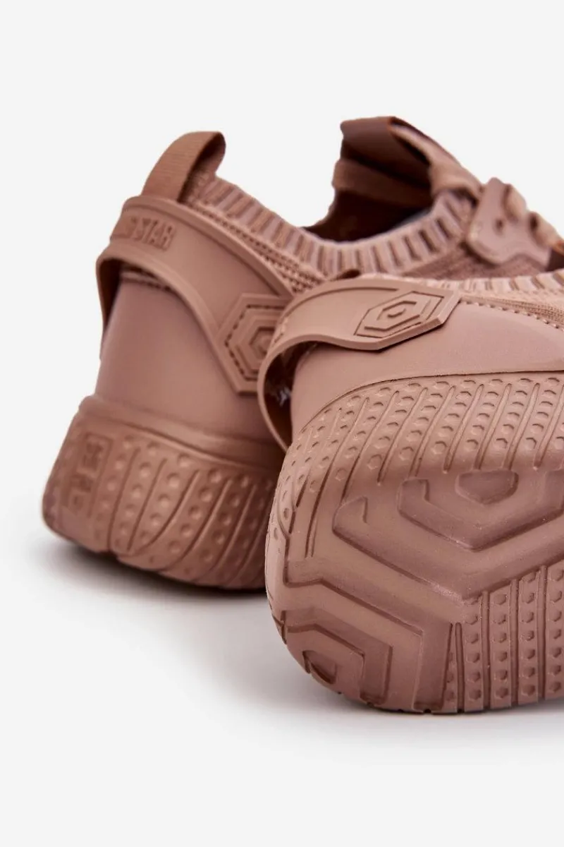 Sale Big Star Shoes Damskie Wygodne Sneakersy Memory Foam System Big Star LL274416 Jasnobrązowe