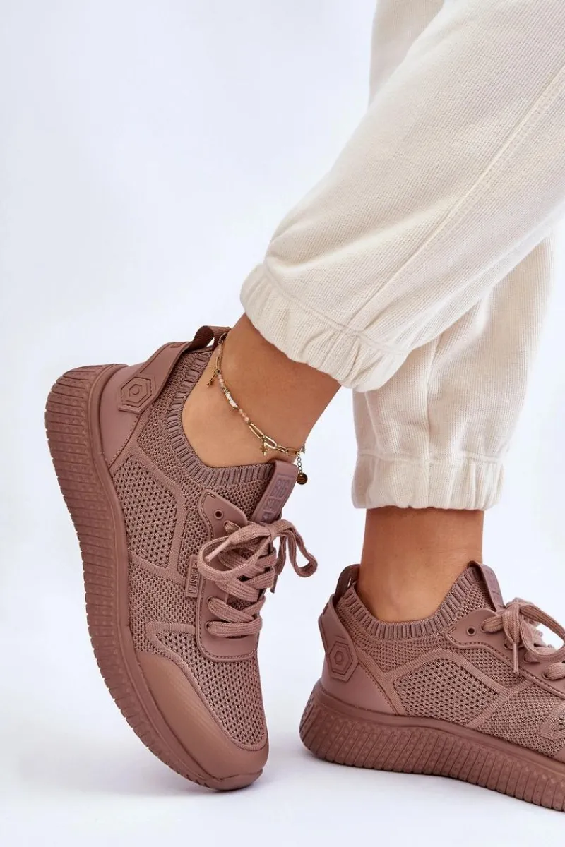 Sale Big Star Shoes Damskie Wygodne Sneakersy Memory Foam System Big Star LL274416 Jasnobrązowe