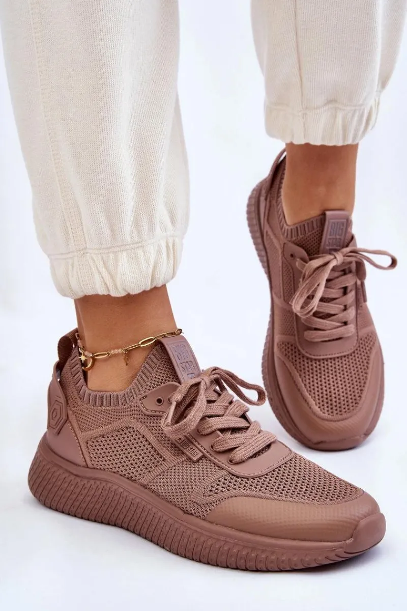 Sale Big Star Shoes Damskie Wygodne Sneakersy Memory Foam System Big Star LL274416 Jasnobrązowe