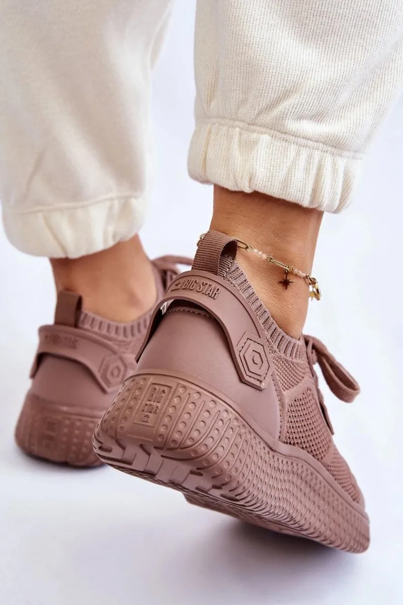 Sale Big Star Shoes Damskie Wygodne Sneakersy Memory Foam System Big Star LL274416 Jasnobrązowe