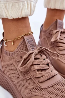 Sale Big Star Shoes Damskie Wygodne Sneakersy Memory Foam System Big Star LL274416 Jasnobrązowe