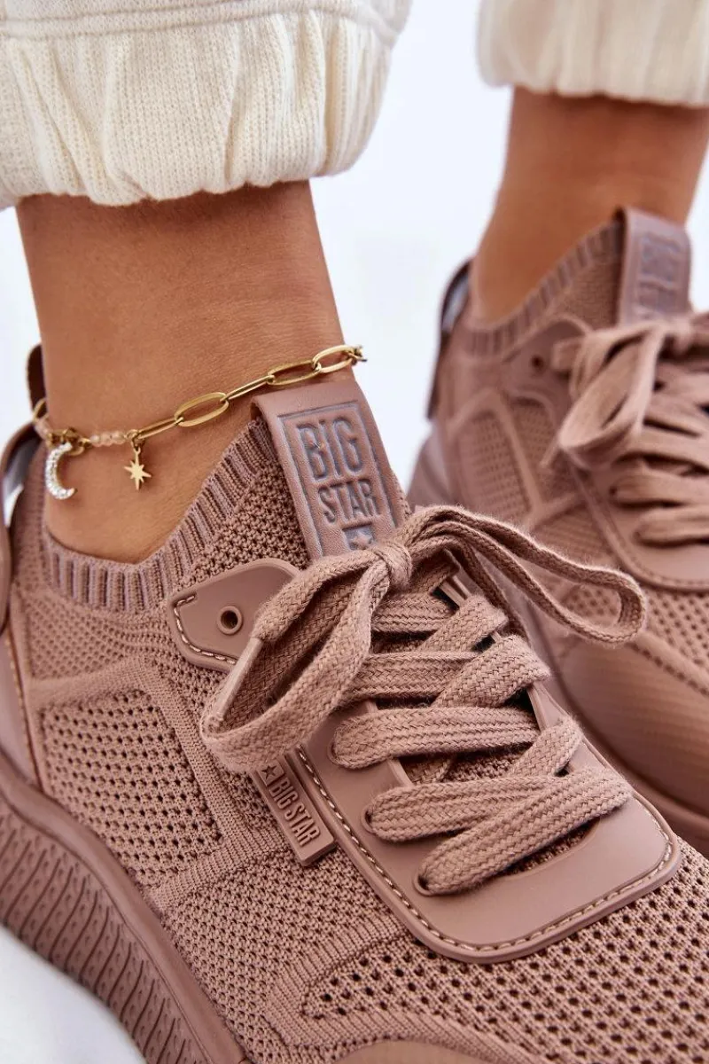 Sale Big Star Shoes Damskie Wygodne Sneakersy Memory Foam System Big Star LL274416 Jasnobrązowe