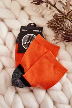 Skarpetki|Skarpetki>Just Play Damskie Wysokie Bawełniane Skarpety Pomarańczowe