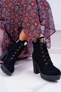 Hot Damskie Wysokie Botki Czarne Zamszowe Grunge Midow Damskie Botki Sznurowane|Botki Na Słupku