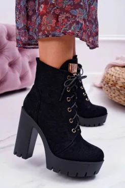 Hot Damskie Wysokie Botki Czarne Zamszowe Grunge Midow Damskie Botki Sznurowane|Botki Na Słupku