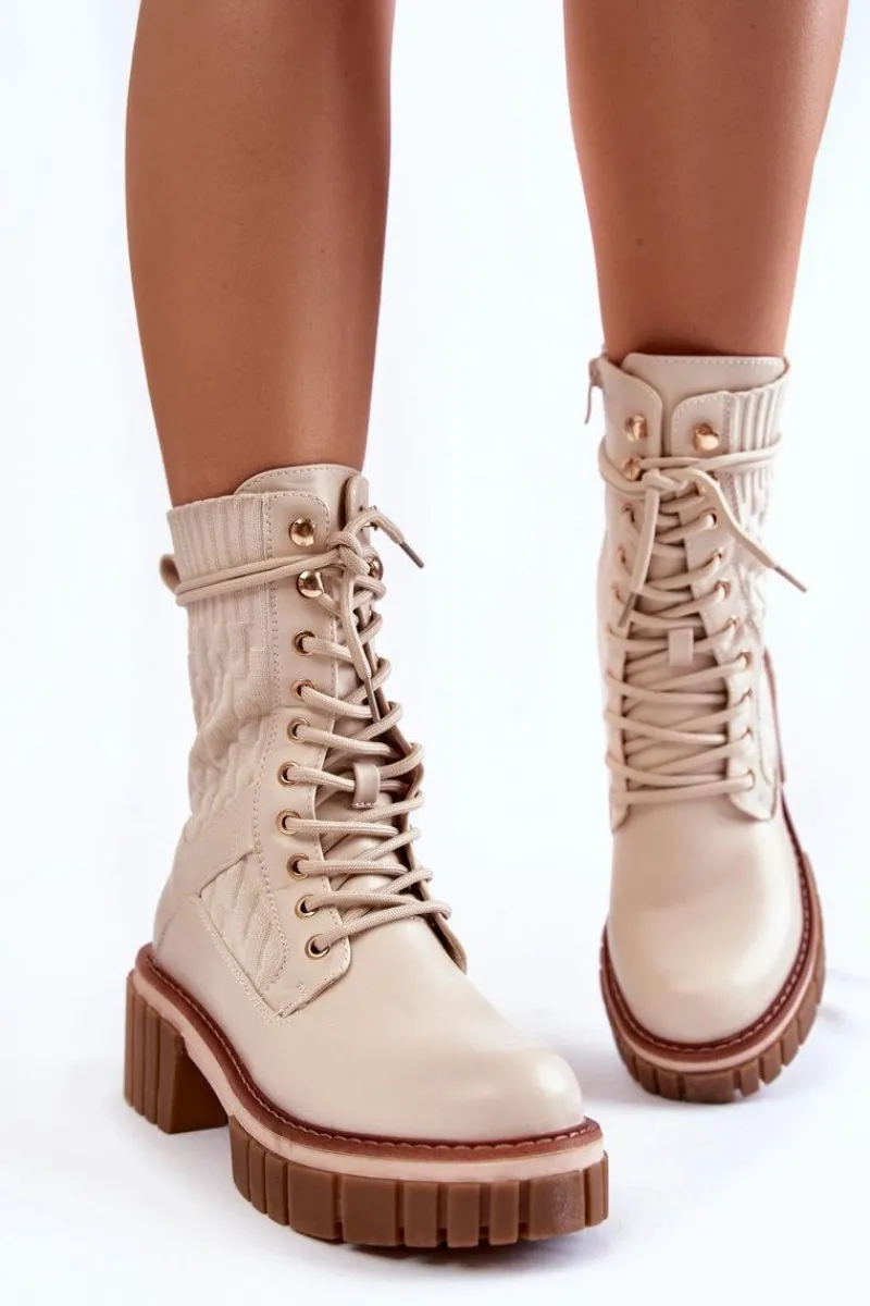 Botki Sznurowane|Botki Zimowe Damskie>Evento Damskie Wysokie Botki Glany Na Zamek Beżowe Enroe