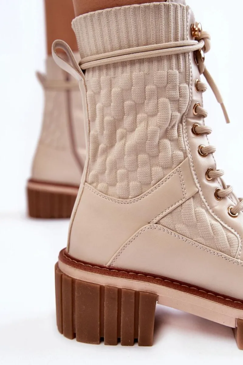 Botki Sznurowane|Botki Zimowe Damskie>Evento Damskie Wysokie Botki Glany Na Zamek Beżowe Enroe