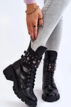Damskie Trapery|Botki Sznurowane>Boto Damskie Wysokie Botki Na Suwak Czarne Kastella