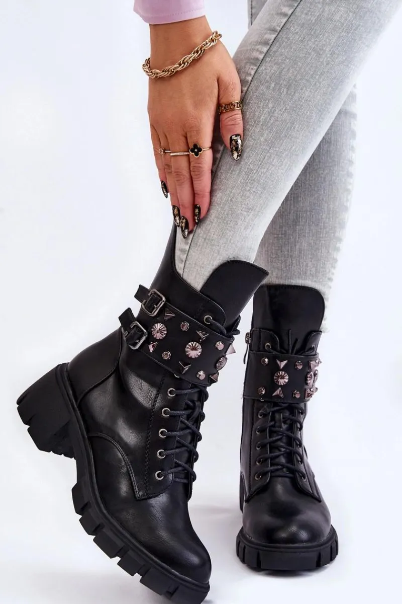 Damskie Trapery|Botki Sznurowane>Boto Damskie Wysokie Botki Na Suwak Czarne Kastella