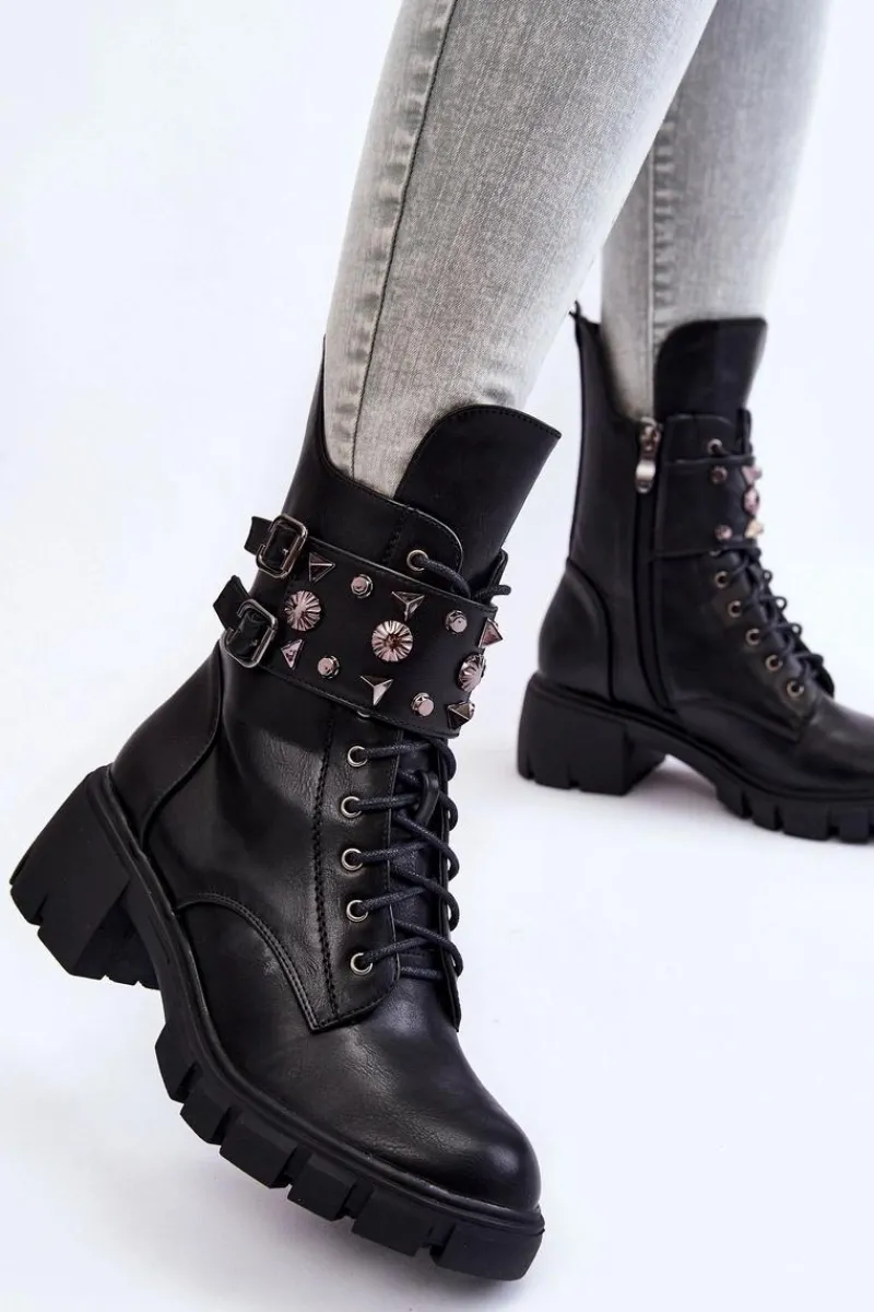 Damskie Trapery|Botki Sznurowane>Boto Damskie Wysokie Botki Na Suwak Czarne Kastella